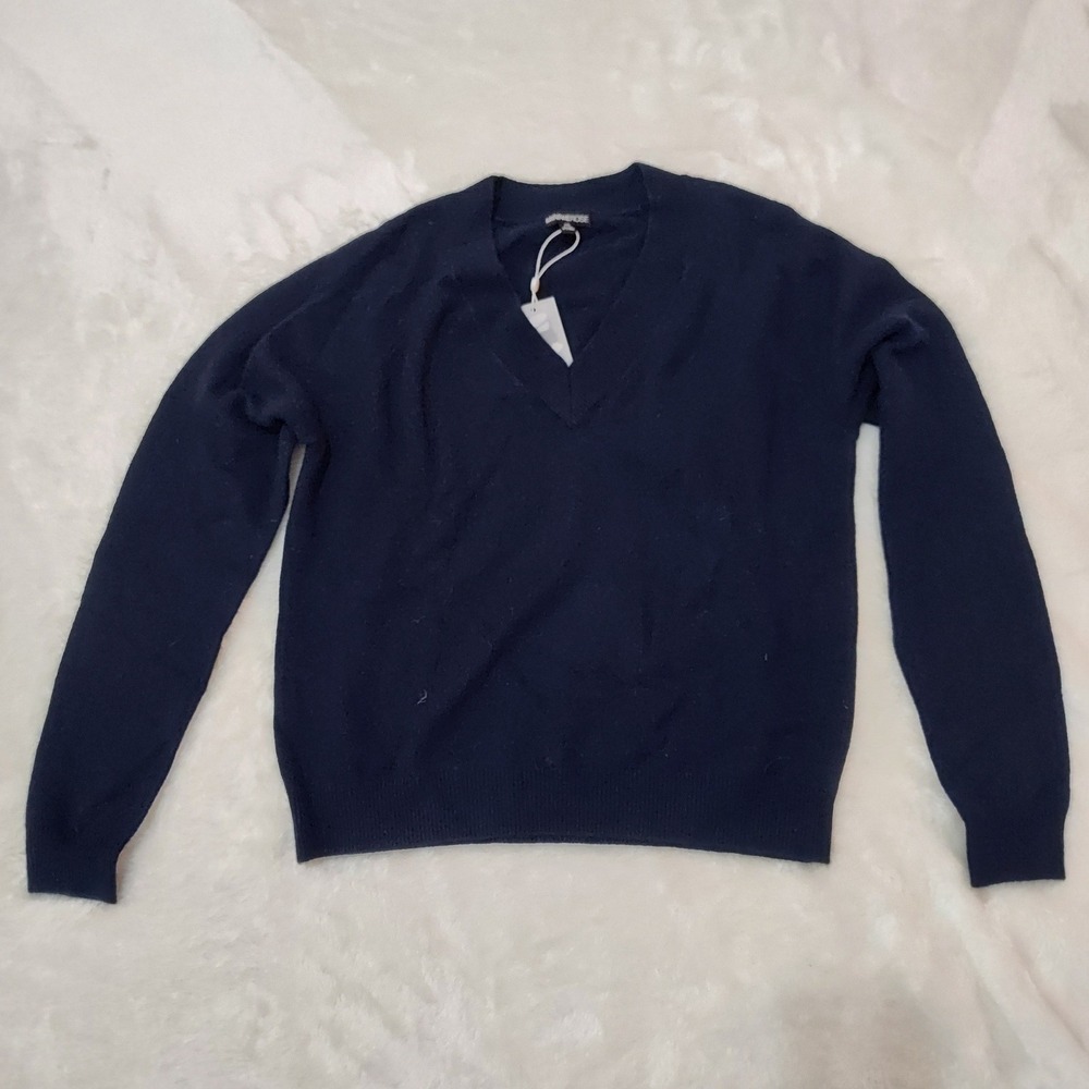 Minnie Rose Womens Navy Blue 100% Cashmere V-Neck Sweater XS MR-7566Z NEW